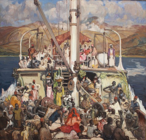 Fernand Allard L’Olivier, Sur le pont du « Commandant Dhanis », 1929, Huile sur toile, 189 x 194 cm. Collection du Musée des Beaux-Arts de Tournai